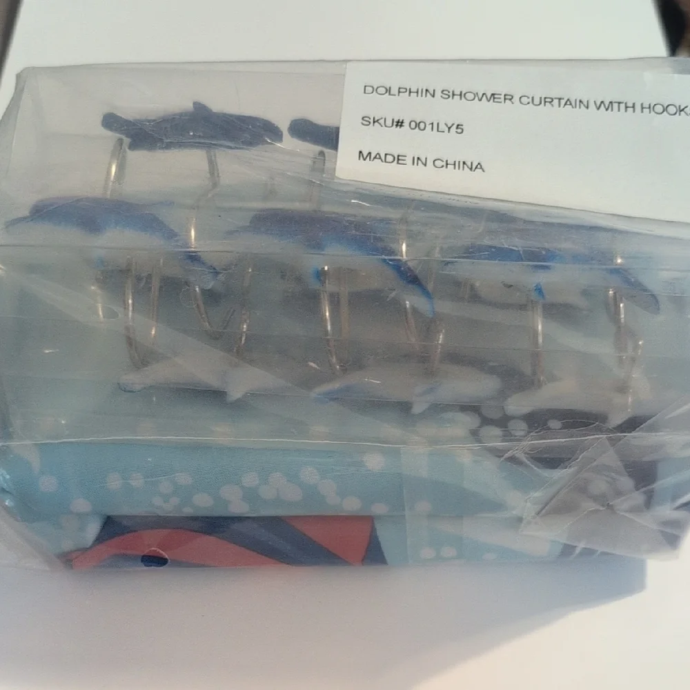 Dolphin Fish Ocean Shower Curtain And Hook Set Nip‎
